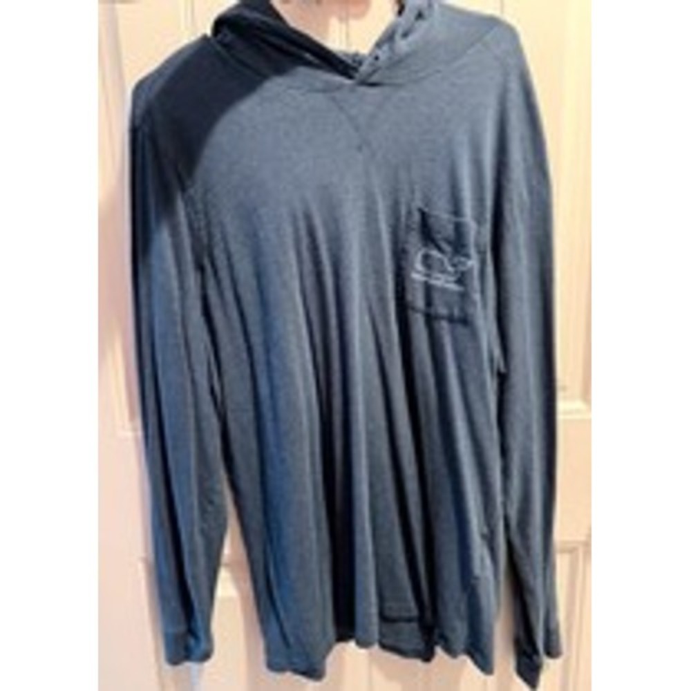 Vineyard Vines Mens Blue Heathered Long Sleeve Pocket Hoodie T-Shirt Whale Logo